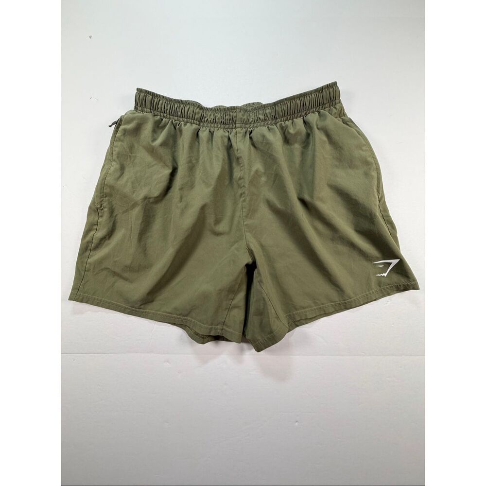 Gymshark Arrival 5” Running Shorts Mens Large Olive Green Lightweight w Pockets